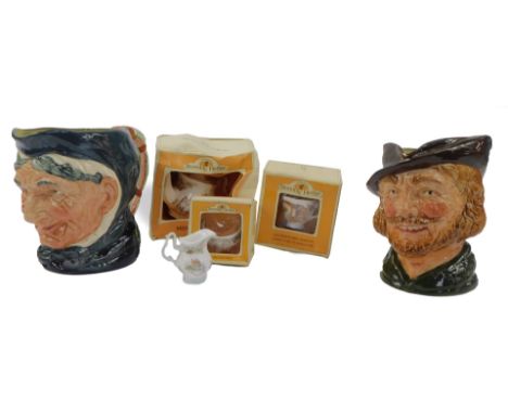 Two Royal Doulton character jugs, modelled as Robin Hood and Granny, together with a Royal Doulton Bramley Hedge part miniatu