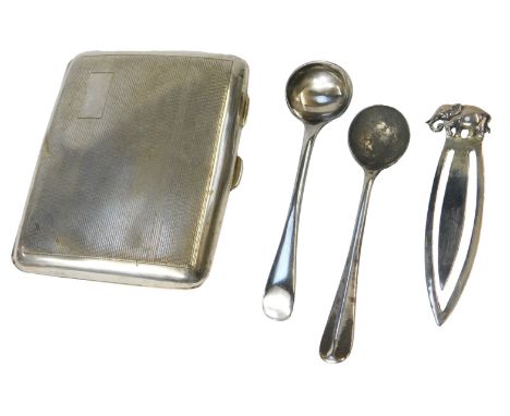 Silver wares, comprising a silver cigarette case, with engine turned decoration, with a vacant cartouche, Birmingham 1941, tw