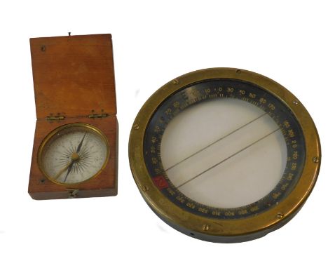 A military compass face, type P8, number 39124, with brass outer dial, and a pocket compass, in a teak case. (2)