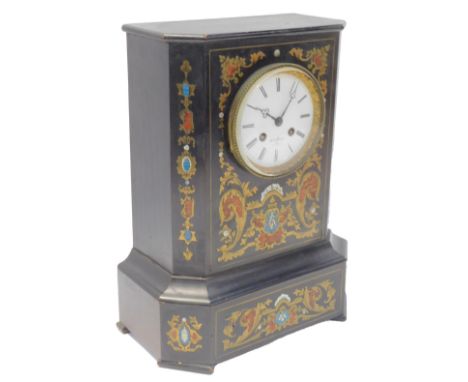 A 19thC faux boulle work mantel clock, the circular white enamel dial for Henry Mark Paris, bearing Roman numerals, eight day