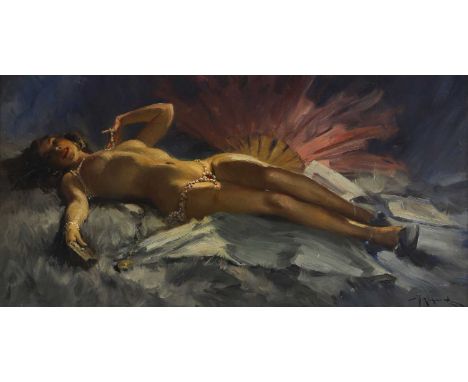 Richard Durando Togo (Argentinian, b.1910) A reclining nude signed 'D. T. Richard' l.r., oil on canvas60 x 120cmCondition Rep
