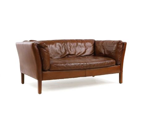 A two-seat leather sofa 20th century, in the style of Borge Mogensen,150cm wide80cm deep66cm high