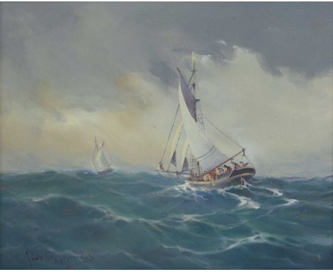 ▲ Leon Kalogeropoulos (Greek, 1928-2002) 'Two Fishing Boats'signed in Greek l.l., oil on canvas40 x 50cmProvenance: Acquired 
