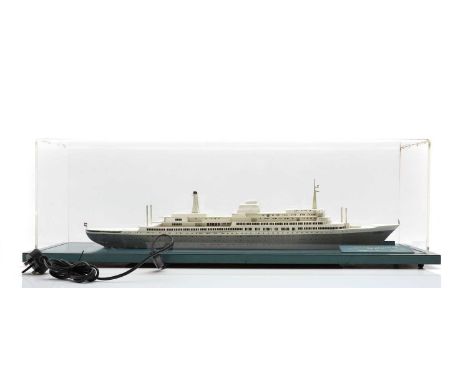 A travel agency waterline model by C. Dubbelman from Slikkerveer Holland, c1960s, of the Holland-America Line Flagship S.S Ro