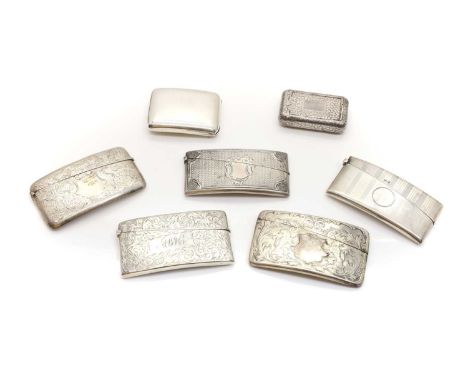 A group of silver vesta cases Birmingham 1824-1966, to include examples with foliate engraved and engine-turned decoration, t