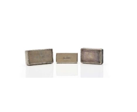 A George IV silver snuff box by William Simpson, Birmingham 1827, with engine-turned decoration to a vacant cartouche, 7.5cm 
