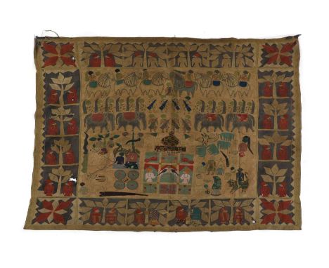 Two kanduri shrine cloths, mid-20th century, Indian, Uttar Pradesh, appliqué cotton on cotton, on a hessian backing, each emb
