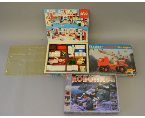 Construction toys: Lego 231 Hospital; MB Robotix R1050; Fischertechnik Fire Engine. Boxed, not checked if complete. (3)