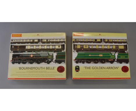 OO Gauge. Hornby. 2 x train packs. R.2300 "Bournmouth Belle" BR Merchant Navy "New Zealand Line" with 3 Pullman coaches & R23
