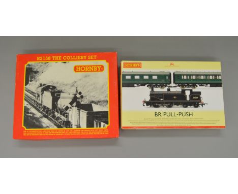 OO Gauge. Hornby. 2 x train packs. R.3087 DCC ready BR Push Pull. M7 locomotive, 2 x coaches & R.2138 The Colliery Set. 4F cl