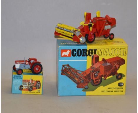 Corgi Toys No. 111 Major Massey- Ferguson 780 Combine Harvester together with No. 66 Massey Ferguson 165 Tractor, both VGB.