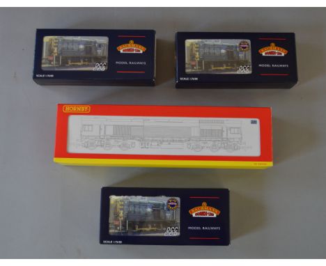 OO Gauge. Hornby & Bachmann 4 x diesel locomotives. Class 59 EWS 59201"Vale of York", Class 08 BR green D3032, Class 08 BR bl