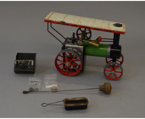 Mamod TE1 traction engine, with steering rod and burner tray, some rusting to roof.