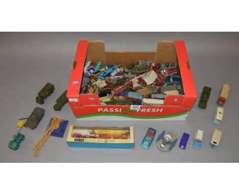 Good lot of playworn diecast including Corgi and Dinky models. Includes unboxed Dinky Guy van and boxed Corgi Fire Engine.