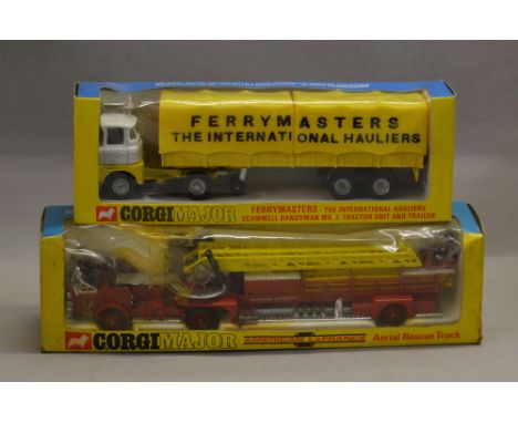 Corgi Major Toys No. 1143 American LaFrance Aerial Rescue Truck, model G, box P together with No. 1147 Ferrymasters Scammel H