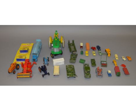 Selection of unboxed diecast models (approx. 25), Dinky, Corgi, Matchbox, etc, including repainted Britains Fordson Major tra