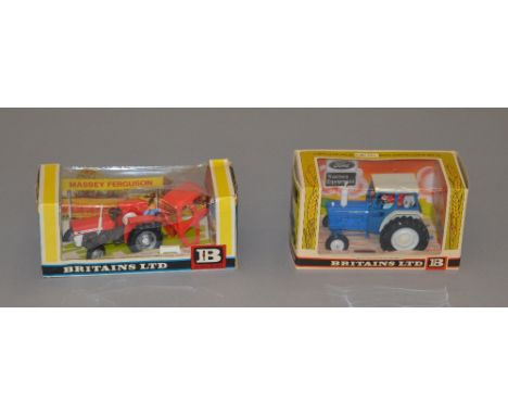 Two Britains 1:32 scale model tractors: 9529 Massey-Ferguson in pictorial window box; 9524 Ford. Both E in G-VG boxes. (2)