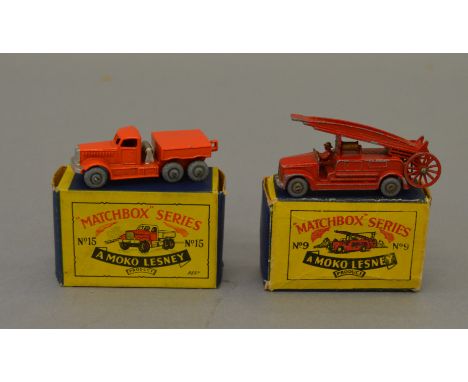 2 Matchbox Moko Lesney models: No. 9b Fire Engine with GPW and No. 15a Prime Mover, boxed. 