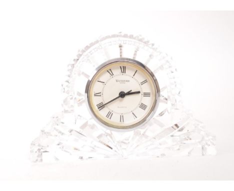 Waterford Crystal - A 20th Century vintage Waterford Crystal Quartz mantel clock having cut glass design. The face having Rom