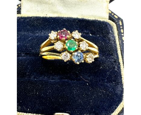 Antique 18ct gold diamond ruby emerald &amp; sapphire ring weight 4.5g 