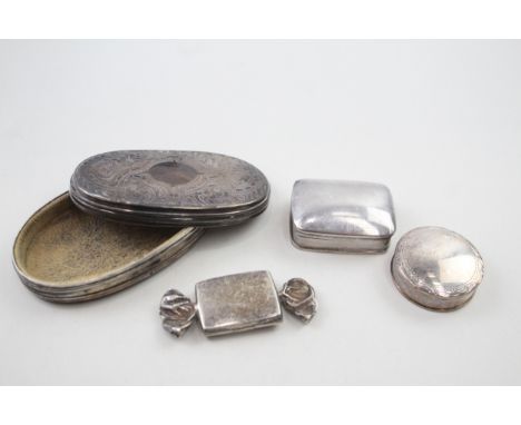 4 x .925 sterling silver pill / trinket boxes inc victorian, novelty 