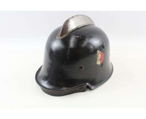 WWII Era German Double Decal Firemans Helmet w/ Leather Liner &amp; Strap 