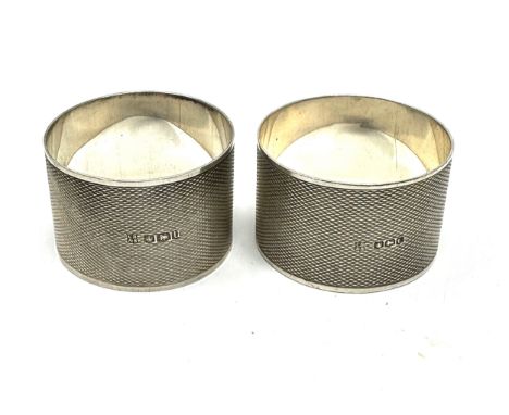 Pair of antique engine turned silver napkin rings weight 58g 