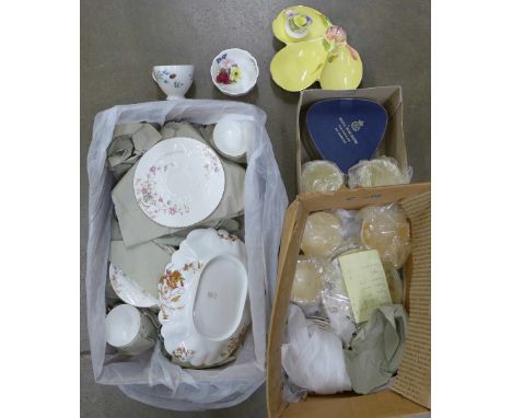 A collection of china including a Colclough tea set, and a floral tea set, with a Limoges dish, Royal Worcester ramekins and 