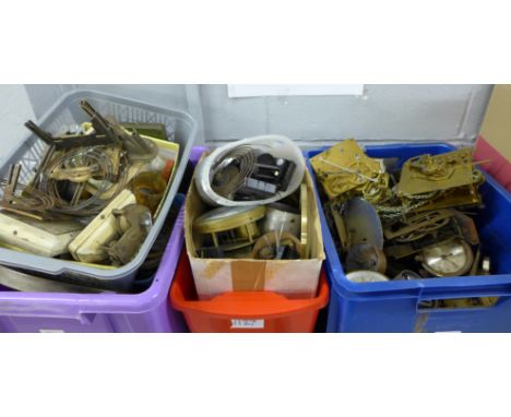 Three boxes of clock parts **PLEASE NOTE THIS LOT IS NOT ELIGIBLE FOR POSTING AND PACKING** 