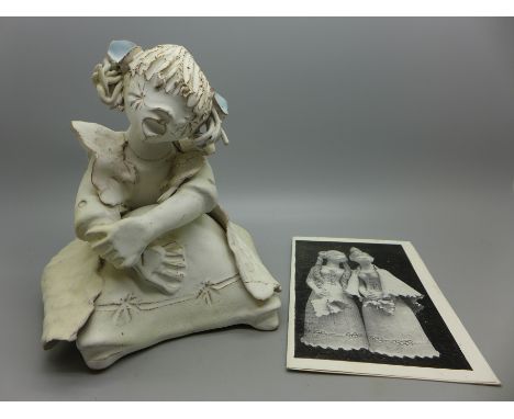 A Hungarian art pottery figure, by Eva Kovács , circa 1985, with accompanying leaflet 