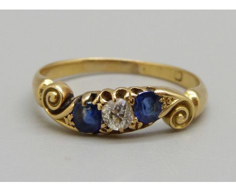 An 18ct gold, sapphire and diamond ring, 2.9g, R 