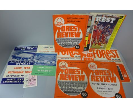 Nottingham Forest FC football programmes including FA Cup Final 1959 with Daily Express leaflet and ticket stub 