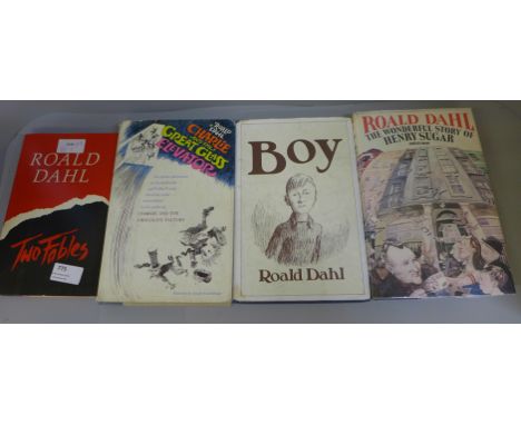 Three Roald Dahl first edition books, Boy, The Wonderful Story of Henry Sugar and Six More and Charlie and the Great Glass El