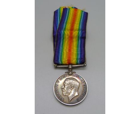 A WWI British War medal, 23460 Pte. J. Worrall, Notts &amp; Derby R. 