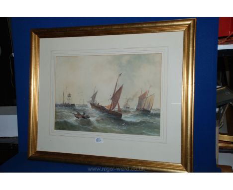 A framed and mounted Watercolour depicting a Seascape with ships on a stormy sea, signed lower left T.B. Hardy  (Thomas Bush 