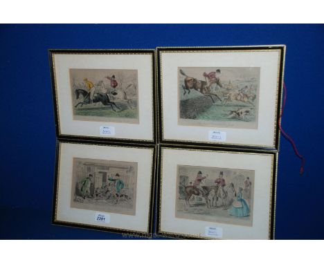 Four framed and mounted Hunting Prints by John Leech, 7" x 5"