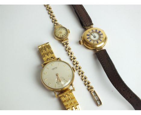 A 9ct gold Chalet lady’s bracelet watch with applied baton indices and Arabics at 12 and 6, weighs 6.7g with movement removed