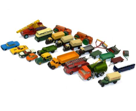 Dinky and Corgi unboxed group. Including Dinky: 409 Bedford Articulated Lorry in deep yellow and black, with red ridged Super