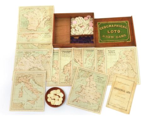Including twelve separate colour lithographed playing boards, presented in original sliding lid wooden box with printed label