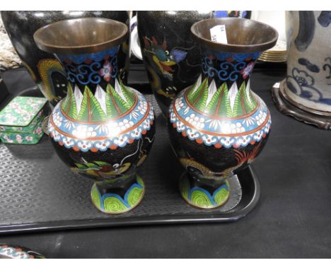 An associated group of six pieces of late 19th century Chinese cloisonne enamel, comprising a pair of baluster vases, 34cm hi