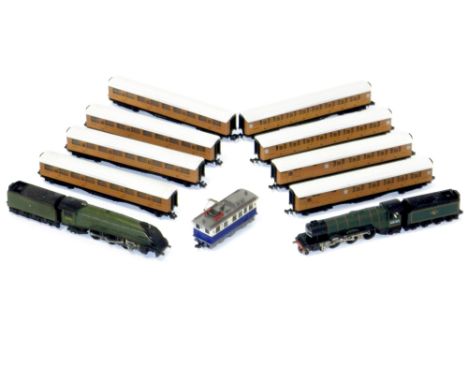Grafar Flying Scotsman, Fleischmann Engine, Minitrix Mallard and LNER coaches in N Gauge. Fleischmann Piccolo 7969 Edelweiss 