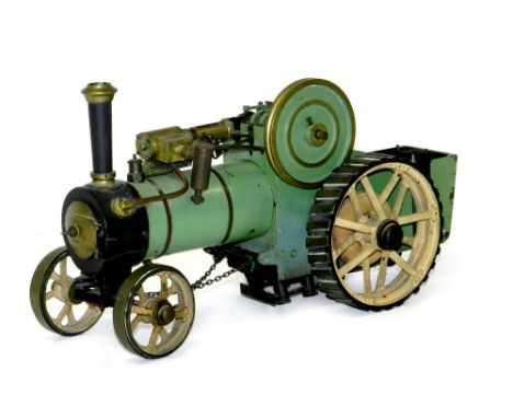 Bassett-Lowke 3/4 inch scale Burrell type traction engine of brass construction with a single horizontal cylinder. Appears co