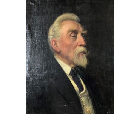 British school, early 20th century, Portrait of a gentleman, oil on canvas board, 54 x 41cm, Label verso reads 'Mr F J Povey 