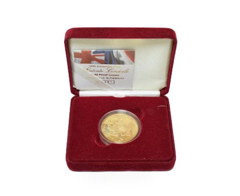 Elizabeth II, Gold Proof Crown 2004 '100th Anniversary of the 'Entente Cordiale'' obv. Queen's portrait by Rank-Broadley, 'FI