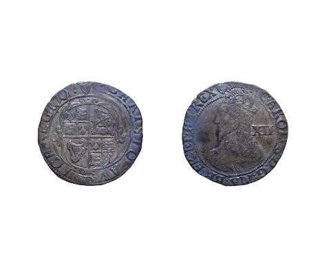 Charles I, 1632 - 1633 Halfcrown. Mintmark harp, first harp issue. 5.72g, 29.7mm, 2h. Obv: Fourth bust facing left, XII behin