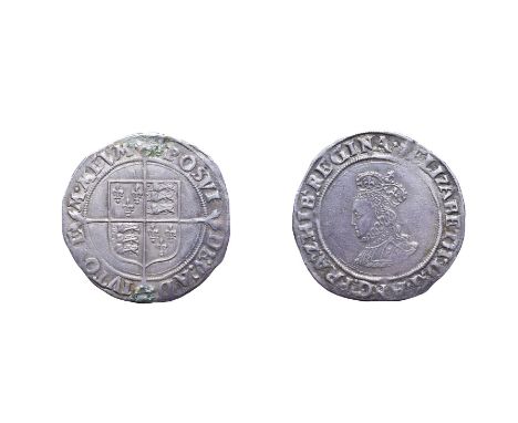 Elizabeth I, 1558 - 1560 Shilling. 5.95g, 32.7mm, 3h. Mintmark lis, first issue. Obv: Bust 2B left. Rev: Cross moline over sq