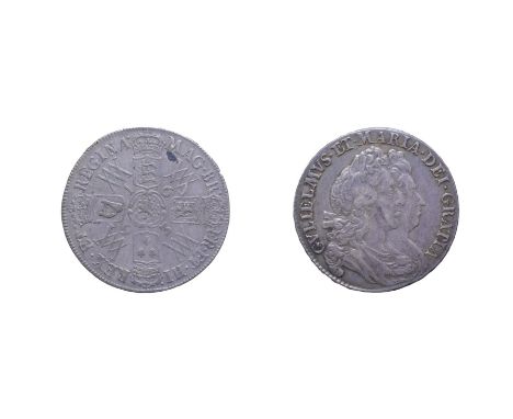 William and Mary 1693 Halfcrown. Obv: Conjoined, first laureate and draped busts right. Rev: Cruciform shields, WM monogram i