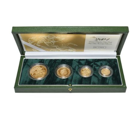 Elizabeth II, 4-Coin Gold Proof Sovereign Collection 2004 comprising: £5, double sovereign, sovereign &amp; half sovereign, t