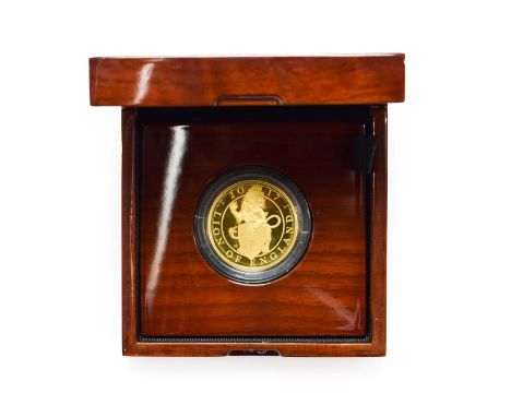 Elizabeth II, 2017 Proof One Hundred Pounds. 1 oz.' The Queen's Beasts' series. Obv: Fifth portrait right. Rev: Lion of Engla