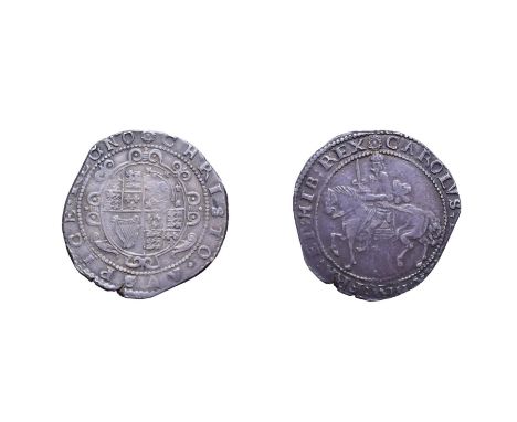 Charles I, 1642 - 1643 Halfcrown. 12.96g, 35.5mm, 10h. Exeter mint, mintmark rose. Obv: King on horseback,sash in large bow. 